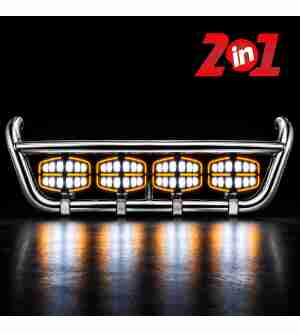 Set Stainless Steel Grille Bar & Oval FULL LED Black Edition Spotlights Volvo FH4