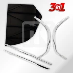 Set of side cabin glass and 4 stainless steel frames Scania S