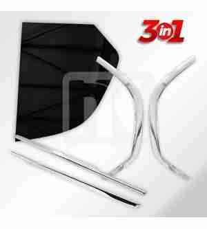 Set of side cabin glass and 4 stainless steel frames Scania S