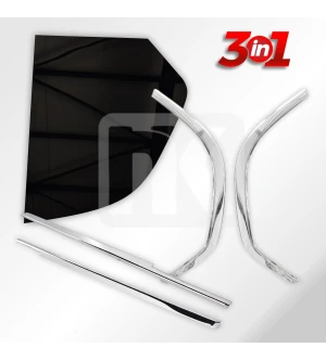 Set of side cabin glass and 4 stainless steel frames Scania S