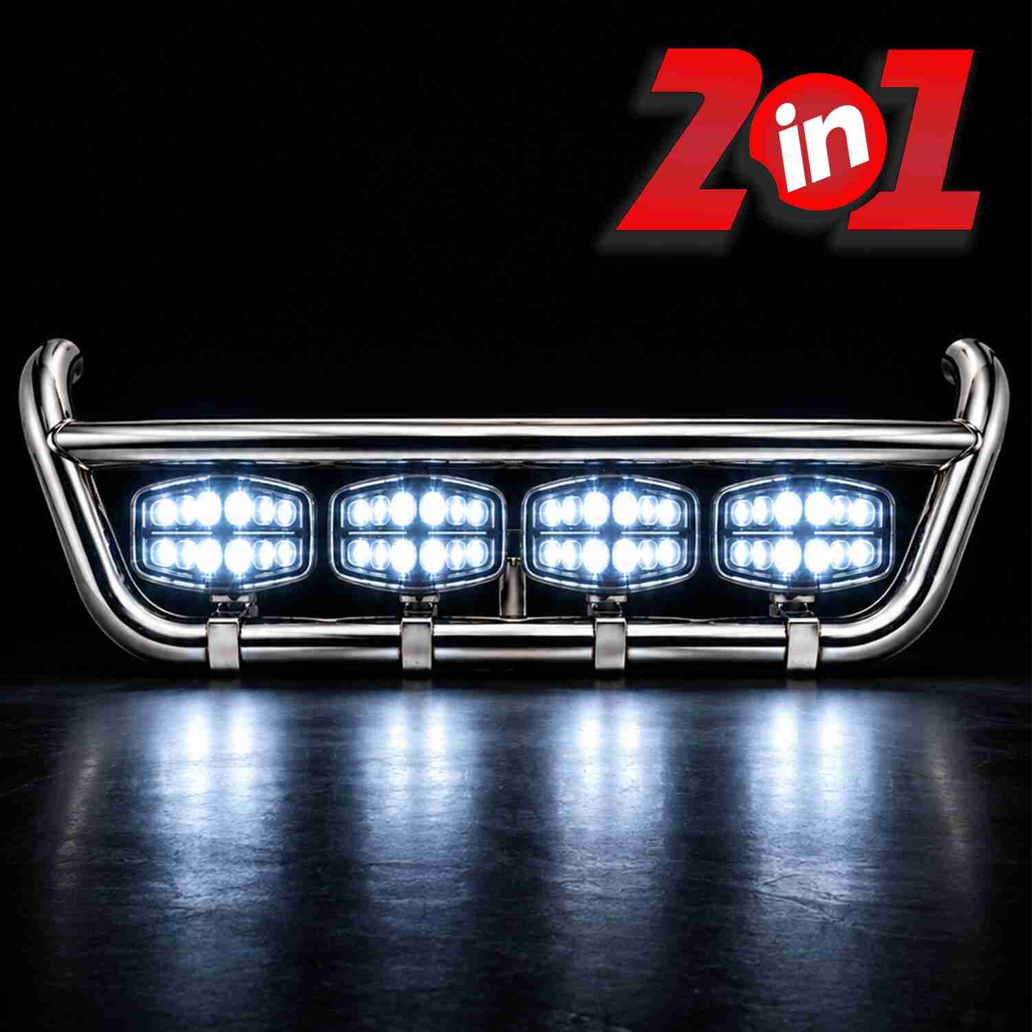 Σετ Ανοξείδωτη Μπάρα Μάσκας & Προβολείς Oval FULL LED Black Edition Volvo FH4