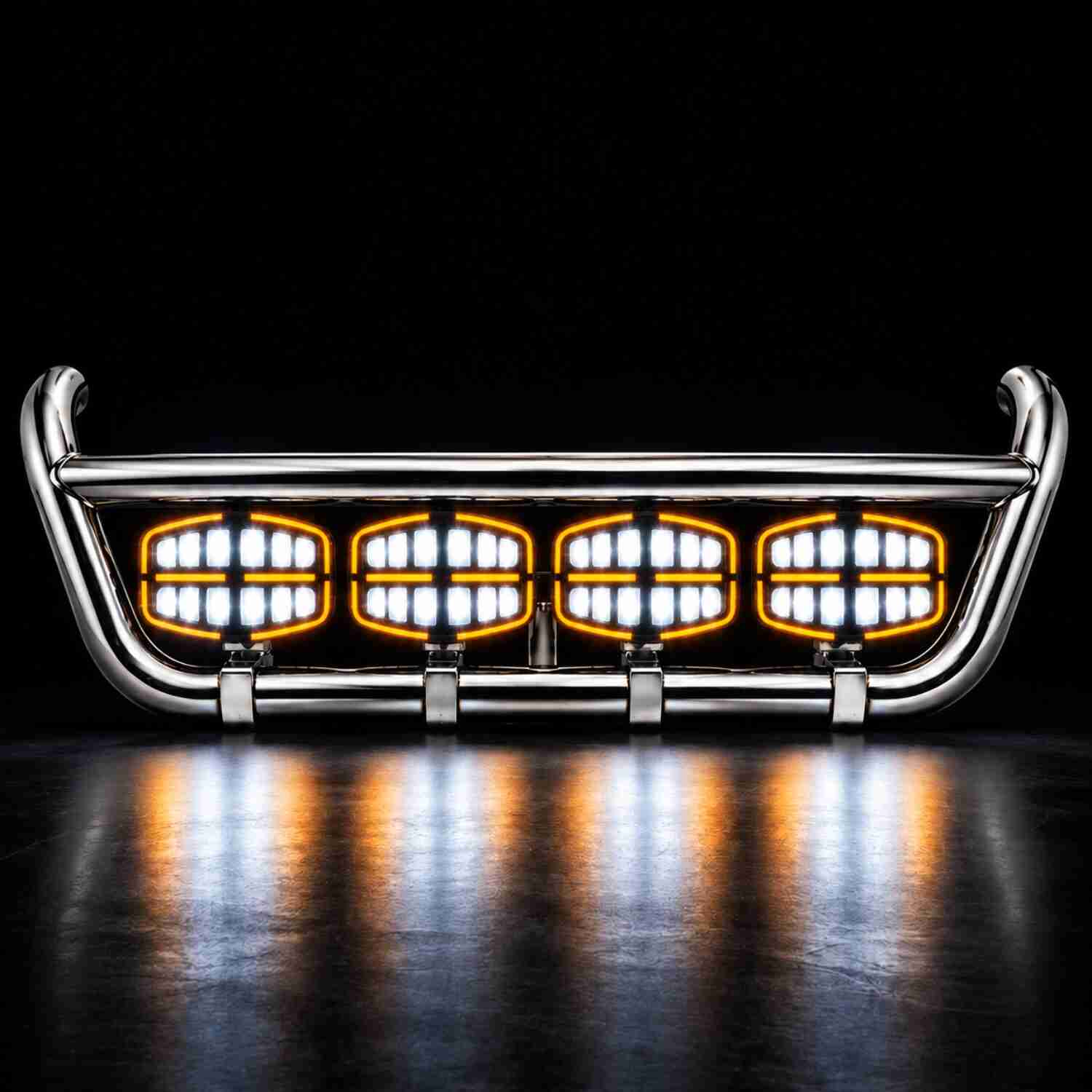 Set Stainless Steel Grille Bar & Oval FULL LED Black Edition Spotlights Volvo FH4