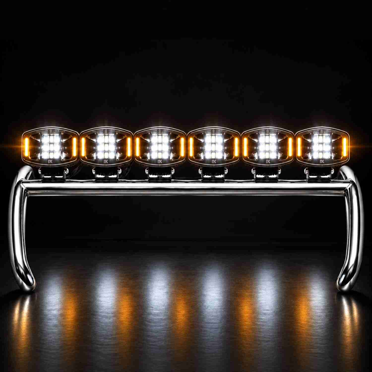 Set Stainless Steel SHORT Roof Bar & Black Sentinel Spotlights DAF XF105 / XF106
